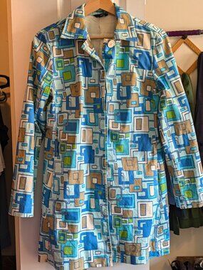 Vintage Zinc, Nordstrom, Aqua Blue Geometric Pattern Jacket